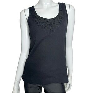 🤑 4/$24 Philosophy Embroidered Lace Front Scoop Neck‎ Black Tank Top